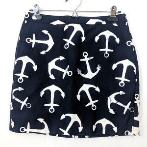 J. Crew Navy and White Anchor Print Mini Skirt